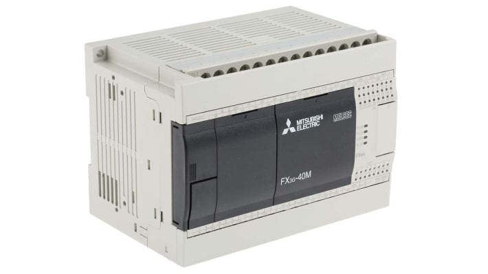 Modulo logico Mitsubishi Electric FX3G-40MT-DSS, 24 ingressi, 16 uscite, montaggio su guida DIN, dimensioni 130 x 90 x 86 mm.