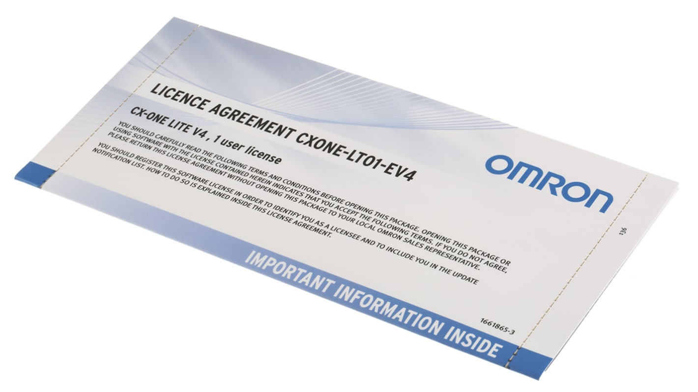 Software di programmazione PLC Omron CXONE-LT01-EV4 per CP1E e CP1L, interfaccia intuitiva e funzioni avanzate.