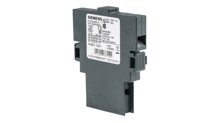 Contatto ausiliario Siemens 3RH2911-1DA11 con 2 contatti N/C + N/A, montaggio a innesto. Prestazioni elevate per contattori.