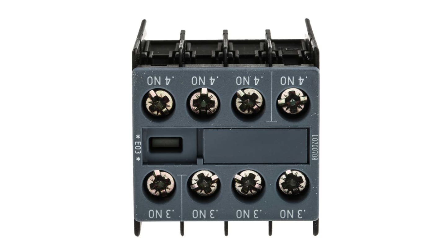 Contatto ausiliario Siemens 3RH2911-1FA40 4NO, corrente 6A c.c./10A c.a. - Serie Sirius Innovation, montaggio a innesto. Ideale per sistemi elettrici complessi.