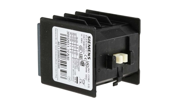 Contatto ausiliario Siemens 3RH2911-1FA40 4NO, corrente 6A c.c./10A c.a. - Serie Sirius Innovation, montaggio a innesto. Ideale per sistemi elettrici complessi.