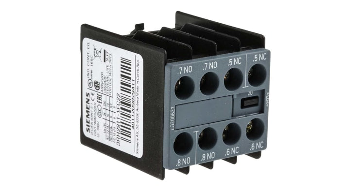 Siemens 3RH2911-1FC22, modulo contatti ausiliari 4PST, 2NC + 2NO, montaggio a innesto, 6 A c.c., 250 V c.c.