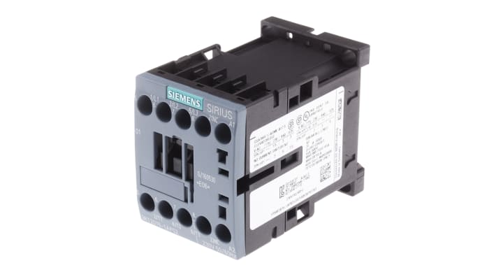 Contattore Siemens 3RT2015-1AP02, 3 poli, 7 A, 230 V c.a., dimensioni 57.5 x 45 x 73 mm, montaggio a vite.