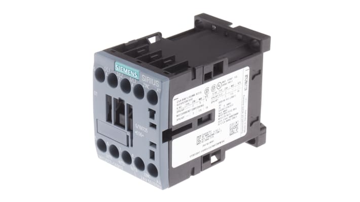 Contattore industriale Siemens 3RT2017-1AB02, 3 poli, 12 A, 5,5 kW, bobina 24 V c.a. per automazione industriale. Adatto a carichi pesanti.