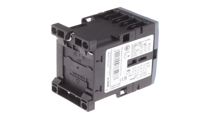 Contattore industriale Siemens 3RT2017-1AB02, 3 poli, 12 A, 5,5 kW, bobina 24 V c.a. per automazione industriale. Adatto a carichi pesanti.