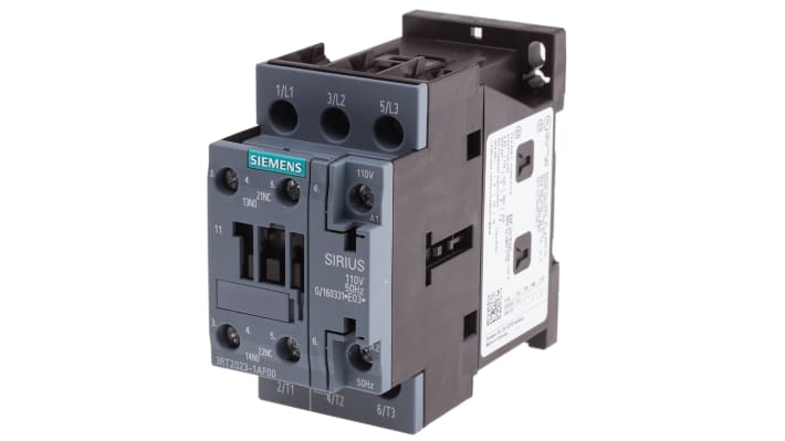 Contattore Siemens 3RT2023-1AF00, 3 poli, 9 A, 4 kW, 110 V c.a. Resistente agli agenti atmosferici, adatto per uso globale.