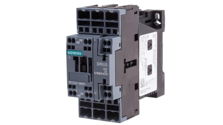 Contattore Siemens 3RT2024-2BB40 3 poli 3NO 12A 5,5 kW 24V DC - Resistente, certificato per uso globale, bassa perdita di potenza - Ideale per applicazioni industriali.