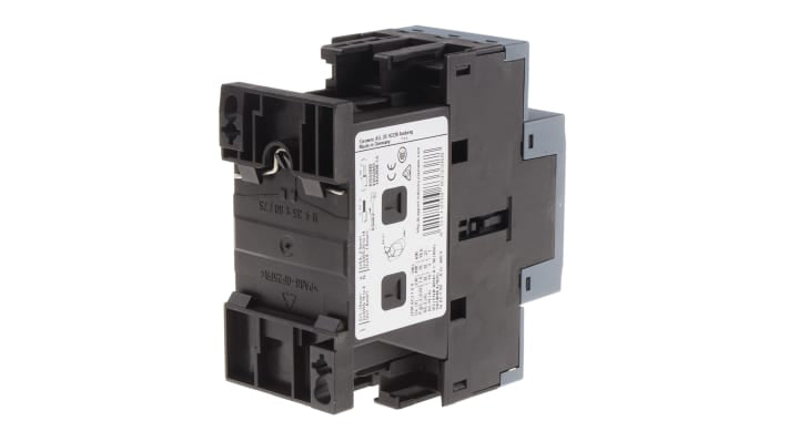 Contattore Siemens 3RT2027-2AB00, 3 poli, 32 A, bobina 24 V c.a., dimensioni 102x45x97 mm, montaggio a morsetto.
