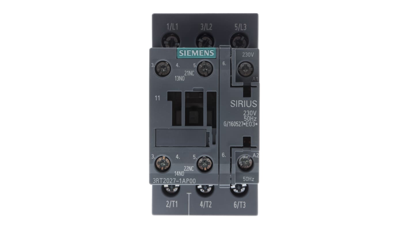 Contattore Siemens 3RT2027-1AP00, Monitoraggio Motore Trifase, 3 Poli, 32A, 15kW, 230V AC - Ideale per sistemi ad alta intensità.