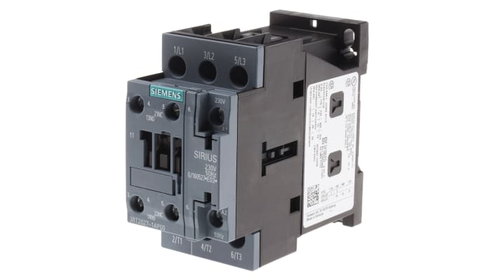 Contattore Siemens 3RT2027-1AP00, Monitoraggio Motore Trifase, 3 Poli, 32A, 15kW, 230V AC - Ideale per sistemi ad alta intensità.