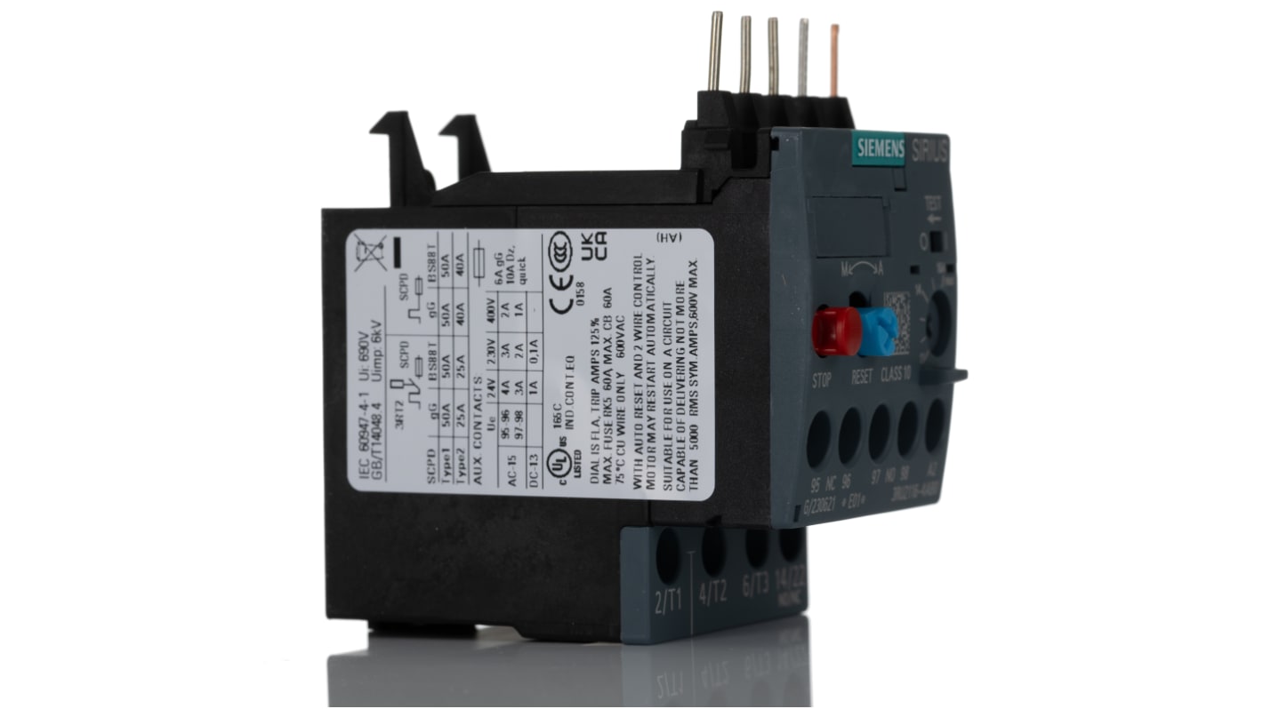 Relè di sovraccarico Siemens 3RU2116-4AB0, 1 NO + 1 NC, corrente nominale 16 A, grado di protezione IP20, dimensioni 45x87x73 mm.