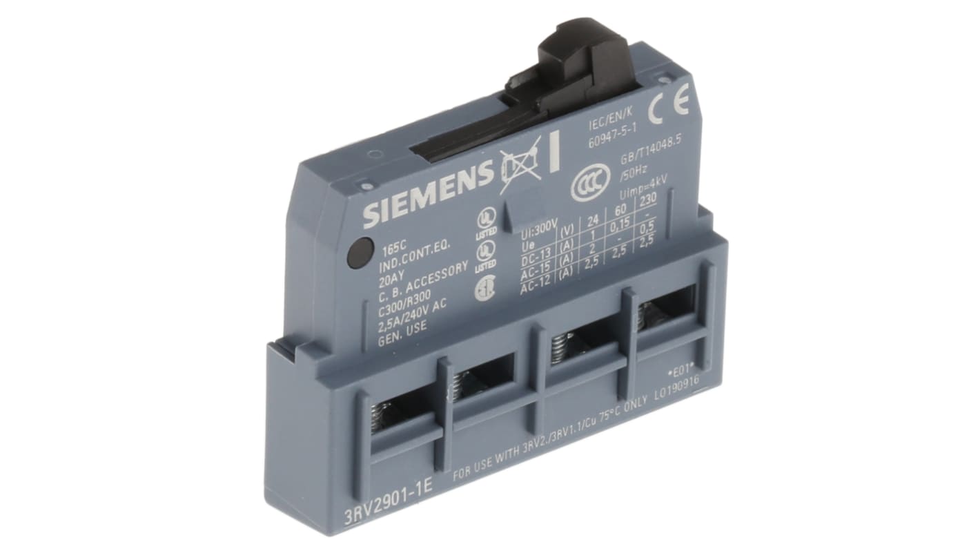 Contatto ausiliario Siemens 3RV2901-1E, 1 N/C + 1 N/A, montaggio a innesto per relè e interruttori - Serie 3RV2.