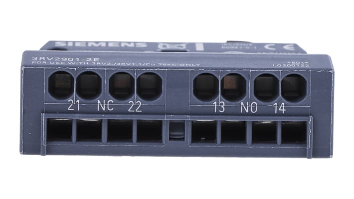 Contatto ausiliario Siemens 3RV2901-2E, 2 contatti N/C + N/A, montaggio a innesto. Ideale per accessori interruttori di protezione.