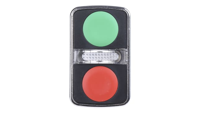 Testa Pulsante Doppio Ritorno a Molla Harmony XB4 Verde/Rosso Schneider Electric ZB4BW7A3740 - IP65/66, Serie Modulare XB4, Installazione Semplice.