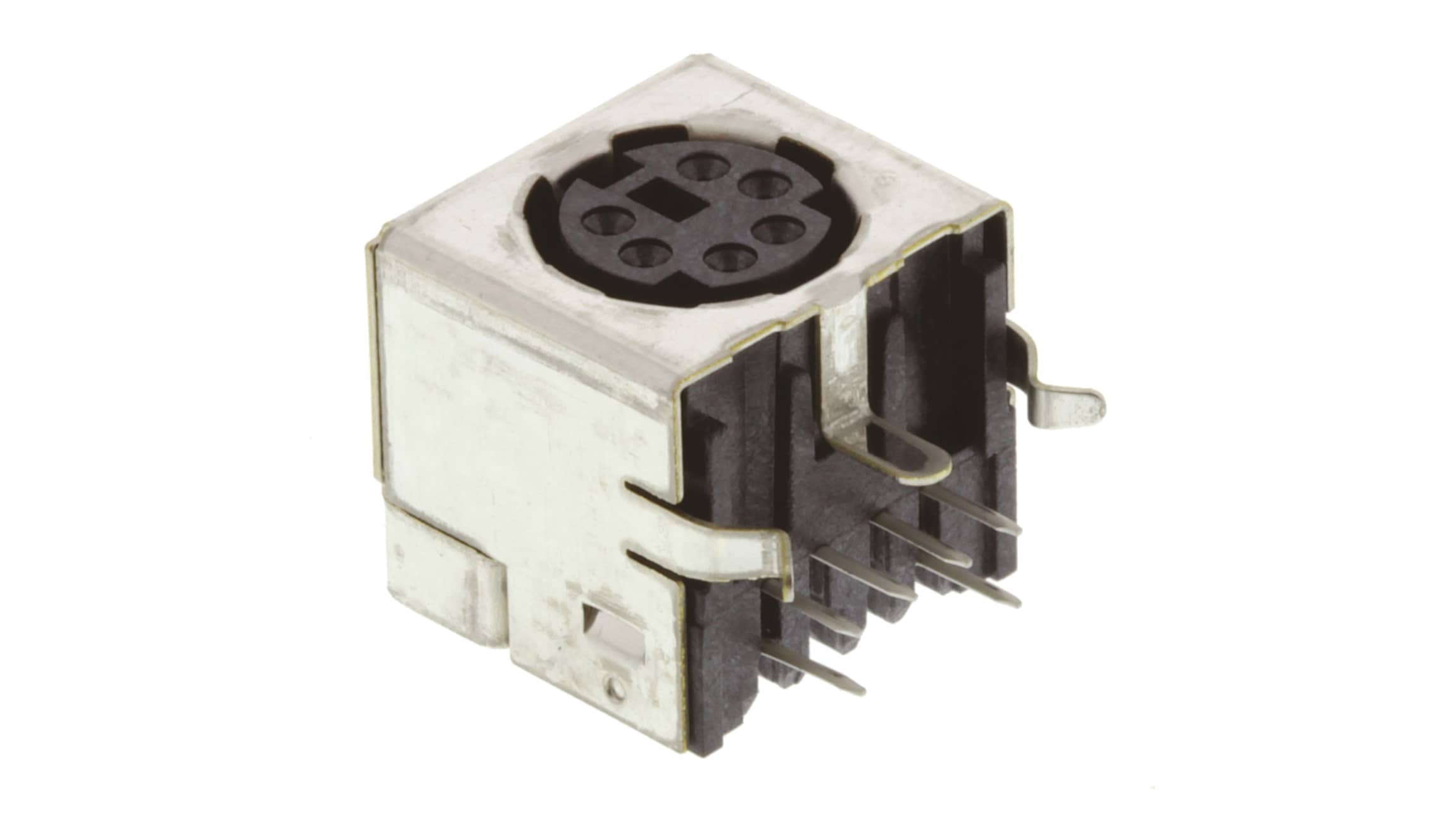 Connettore DIN femmina 6 poli TE Connectivity, corrente 1A, tensione 30 V c.a., montaggio a foro passante, orientamento angolo destro.