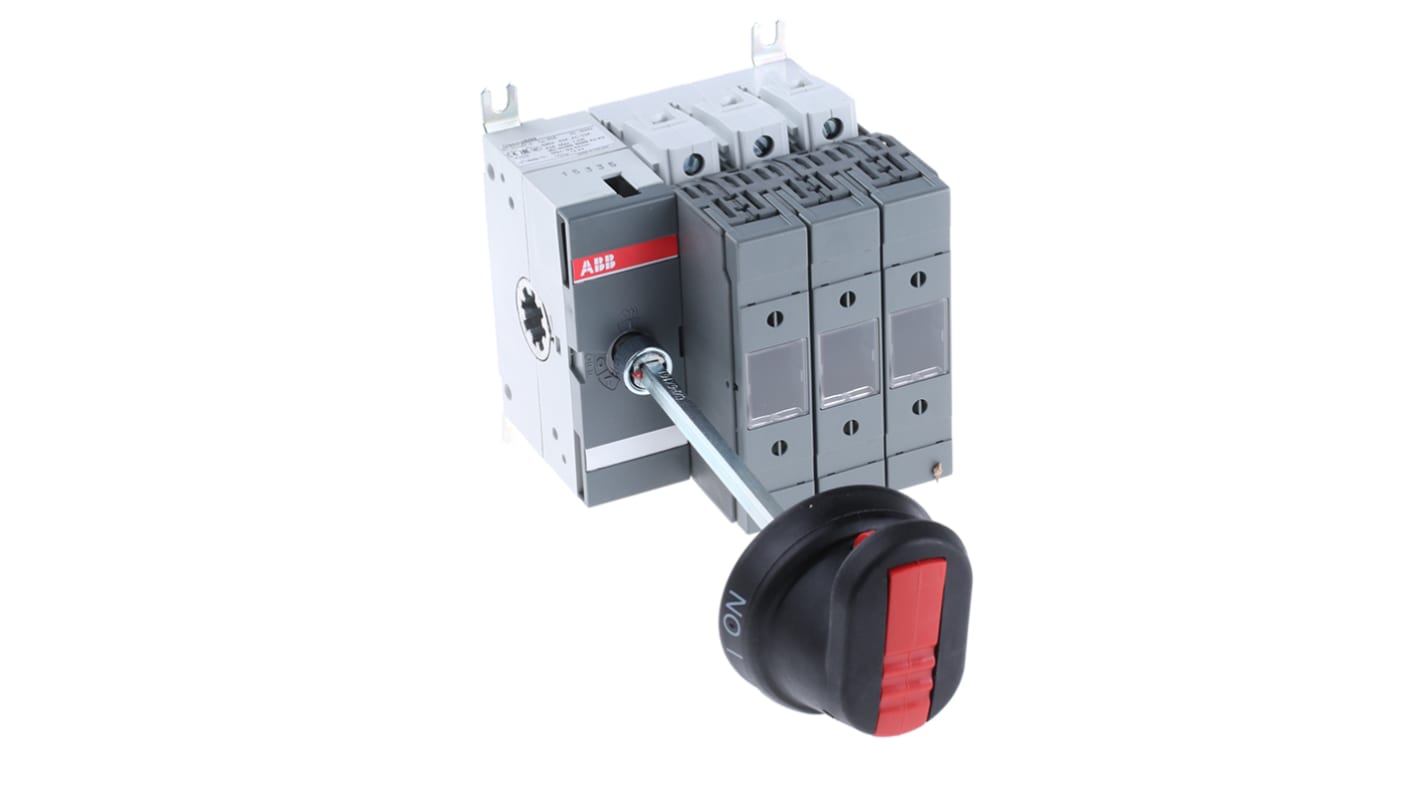 Sezionatore portafusibili ABB OS63GB03P, 63A, 3 poli, montaggio su guida DIN, grado di protezione IP65.