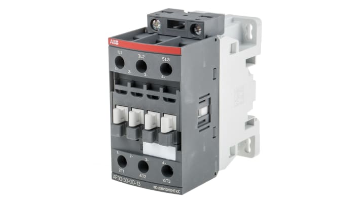 Contattore ABB 1SBL277001R1300 AF, 3 poli, 21 A, 230 V cc, montaggio su guida DIN, dimensioni 86 x 45 x 86 mm.