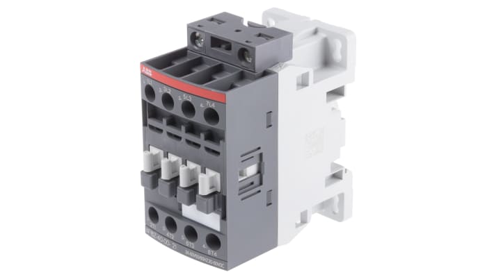 Contattore ABB 1SBL176201R2100 AF, 4 poli, corrente 10,5 A, tensione bobina 24 V, dimensioni 86x45x77 mm.