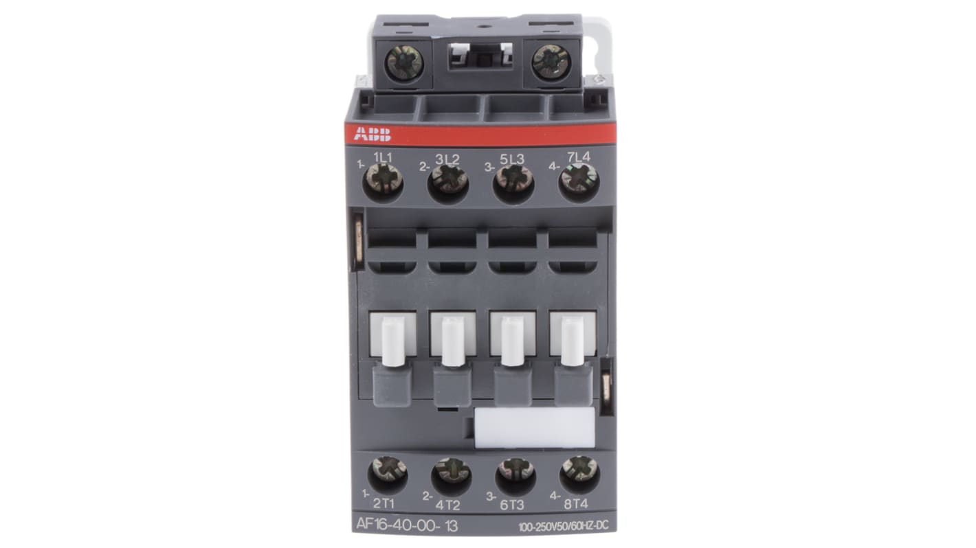 Contattore ABB 1SBL177201R1300, 4 poli, 30 A, 230 V, montaggio su guida DIN, dimensioni 45 x 80 x 77 mm.