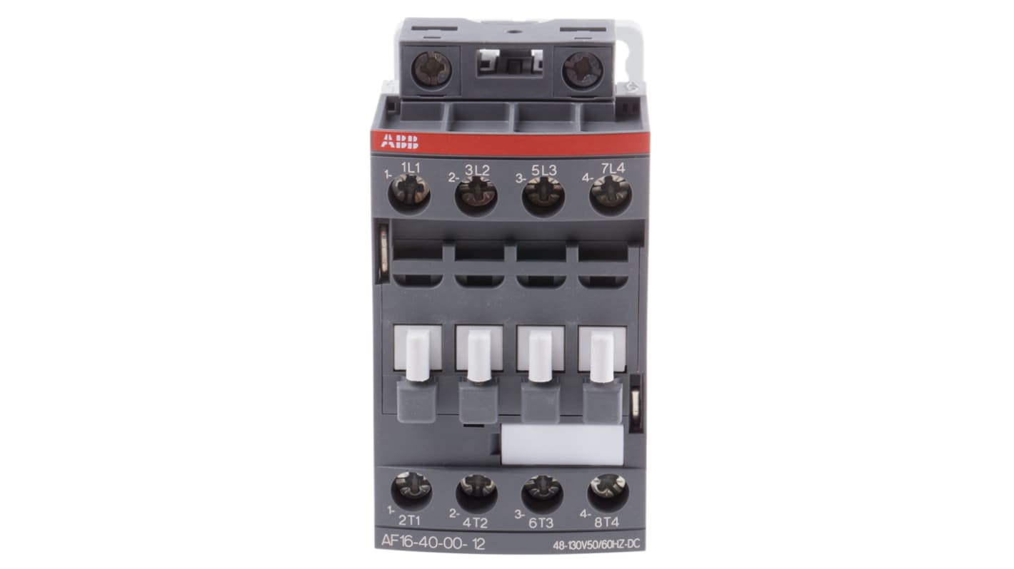 Contattore ABB 1SBL177201R1200, serie AF, 4 poli 4NO, corrente 30 A, montaggio su guida DIN, dimensioni 45x80x77 mm.