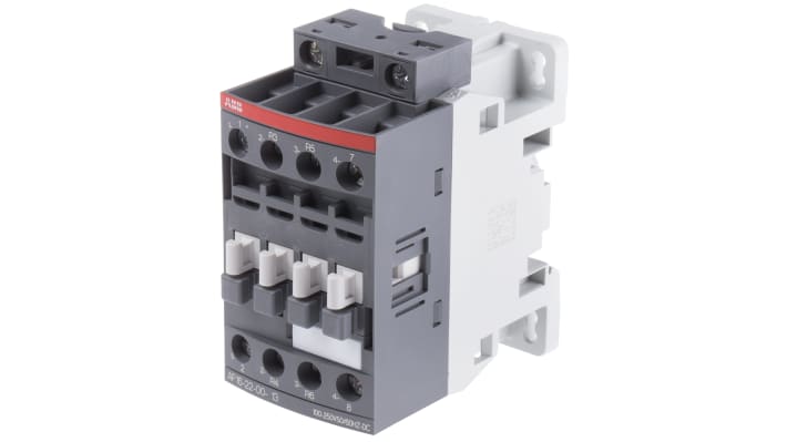 Contattore ABB 1SBL177501R1300 AF, 4 poli, 30 A, bobina 230 V, dimensioni 80x45x77 mm, protezione transitori.