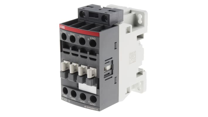 Relè contattore ABB 1SBH137001R1240 NF40E-12, 4 poli, 6 A, bobina 110 V c.a., dimensioni 45x80x77 mm, conforme a IEC 60947-5-1.
