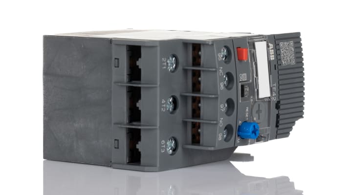 Relè di sovraccarico termico ABB 1SAZ721201R1043 TF42-10, 10 A, 690 V, montaggio su contattore AF, dimensioni 45 x 88,3 x 70,5 mm.