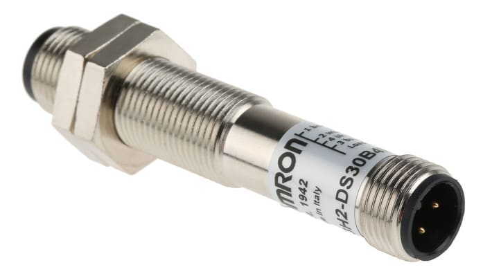 Sensore fotoelettrico cilindrico Omron E3H2-DS30B4M-M1, rilevamento 300 mm, uscita PNP, connettore M12, IP67.