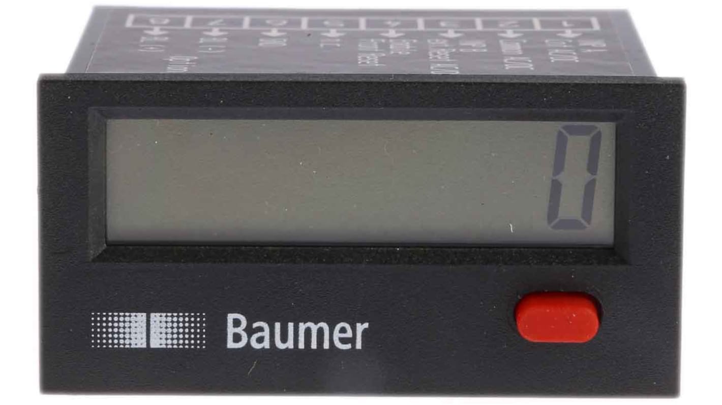 Contatore digitale Baumer ISI30.013AA01, LCD 8 cifre, montaggio a pannello, alimentazione 10-260 V, conteggio bidirezionale.