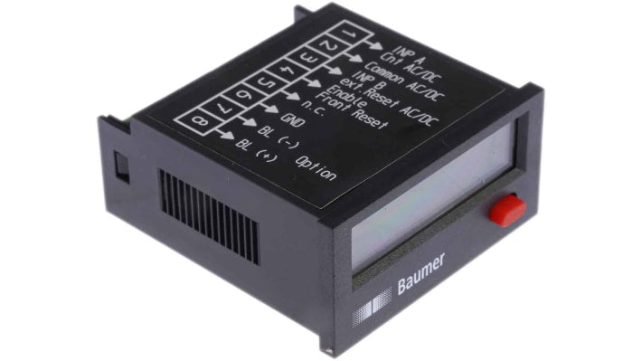 Contatore digitale Baumer ISI30.013AA01, LCD 8 cifre, montaggio a pannello, alimentazione 10-260 V, conteggio bidirezionale.