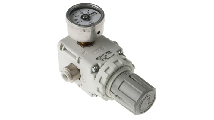 Regolatore di vuoto SMC IRV10-C06BG, portata 140 L/min, attacco M6, intervallo temperatura +5 °C a +60 °C, design compatto.