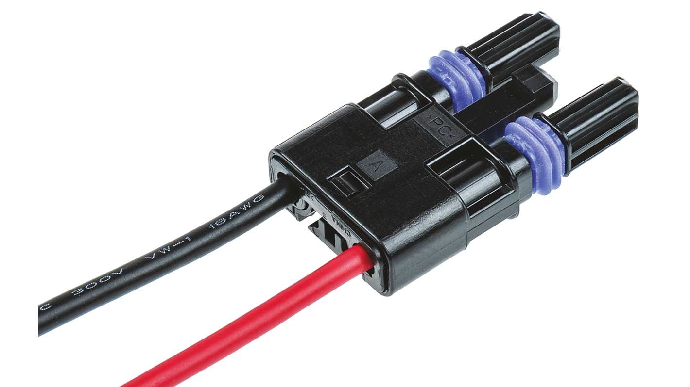 Connettore maschio TE Connectivity 2106378-2, 2 vie, IP67, cavo 0,1 m, temperatura -40°C a 105°C, per applicazioni di illuminazione.