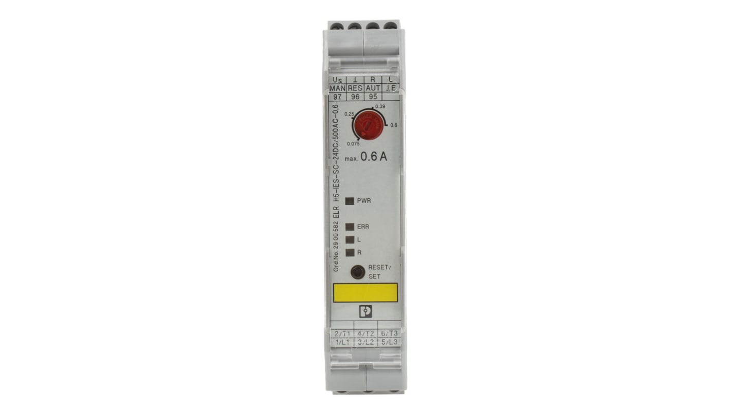 Starter per motore ibrido Phoenix Contact 2900582, potenza 0,18 kW, montaggio su guida DIN, dimensioni 106,6 x 22,5 x 113,7 mm, approvato ATEX.