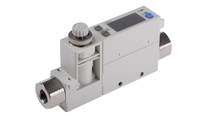 Regolatore di flusso SMC PFM750S-F01-B, digitale, portata 1-50 l/min, design compatto, alimentazione 24 V c.c.