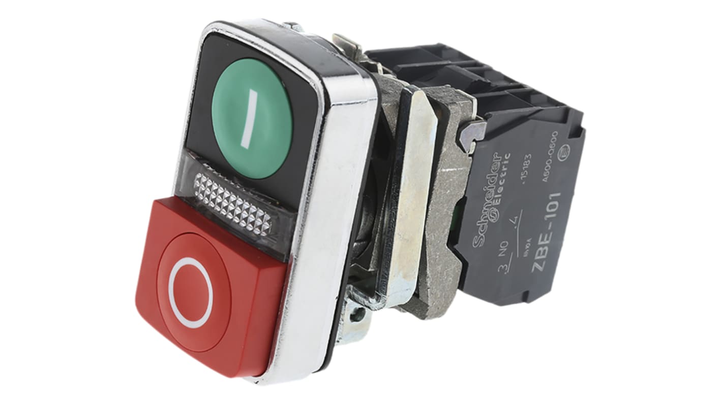 Pulsante illuminato Schneider Electric XB4BW73731G5, SPDT, montaggio a pannello, diametro foro 22 mm, protezione IP66/IP69K.