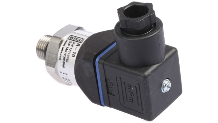 Trasmettitore di pressione WIKA 12719260, compatto, 10 bar max, uscita 4-20 mA, acciaio inox, per applicazioni idrauliche.
