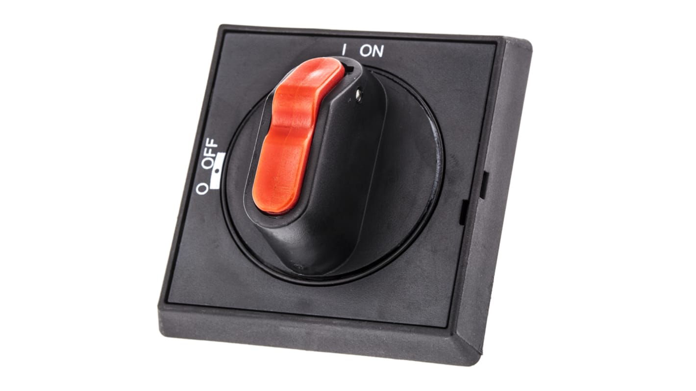 Manopola rotante ABB per interruttori automatici Serie OT, dimensioni 65 x 65 x 48 mm, colore nero, grado di protezione IP65.