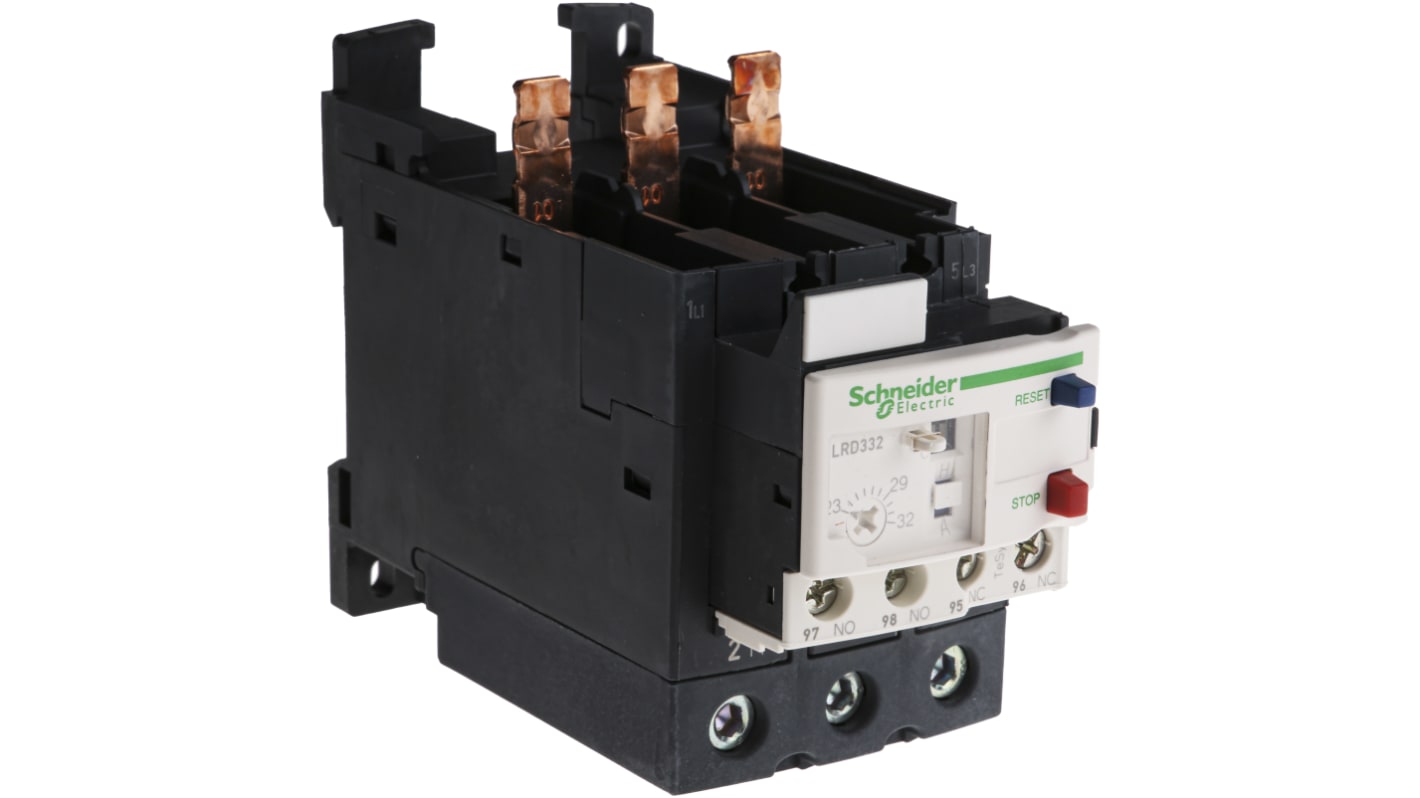 Relè di sovraccarico termico differenziale Schneider Electric LRD332, protezione motore 23-32A, montaggio su guida DIN. Alta affidabilità e sicurezza.