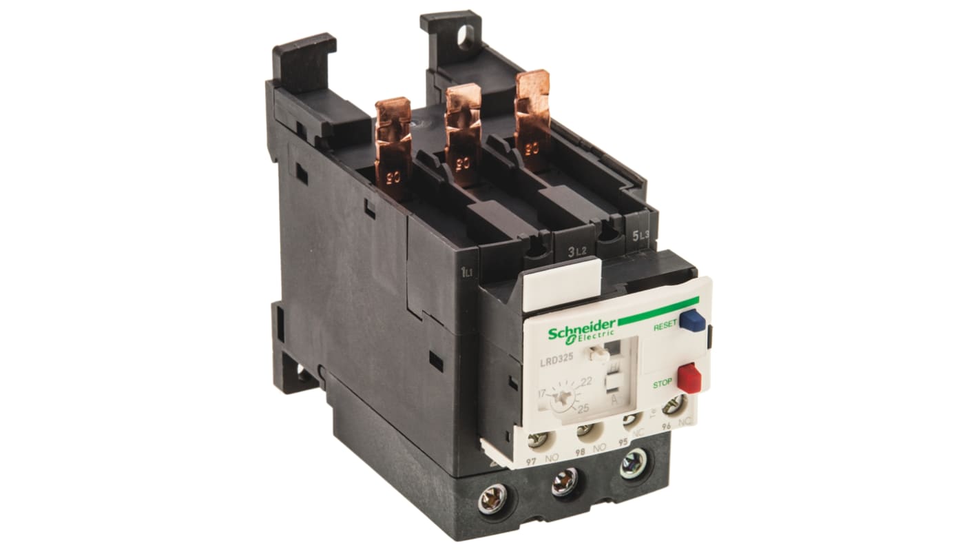 Relè di sovraccarico termico tripolare Schneider Electric LRD325 - FLC 17-25 A, contatti 1 NO + 1 NC, montaggio su guida DIN.