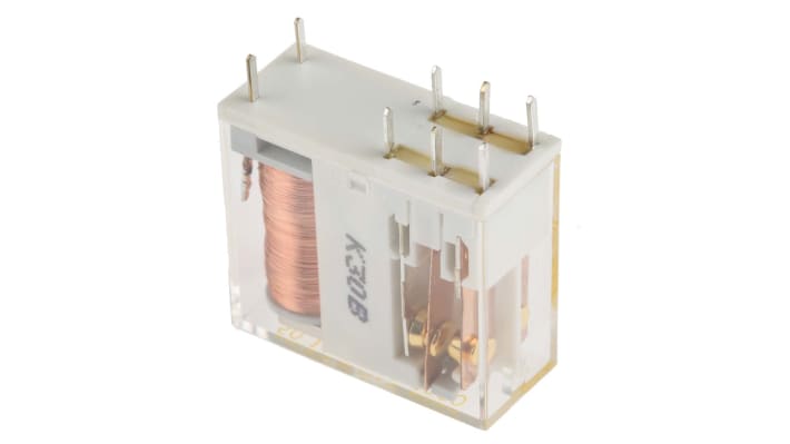 Finder 50.12.9.012.5000, relè DPDT 12V cc per montaggio su PCB, 8A, dimensioni 29x25x12.4mm, contatti in oro.