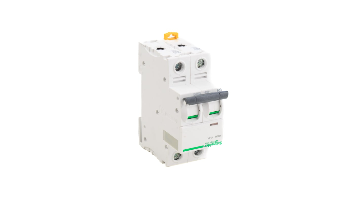 Interruttore magnetotermico MCB 2P 2A 6 kA, Tipo C - Schneider Electric A9F74202. Ideale per ambienti industriali e commerciali, resistente a temperature estreme. Conforme a EN/IEC 60947-2.