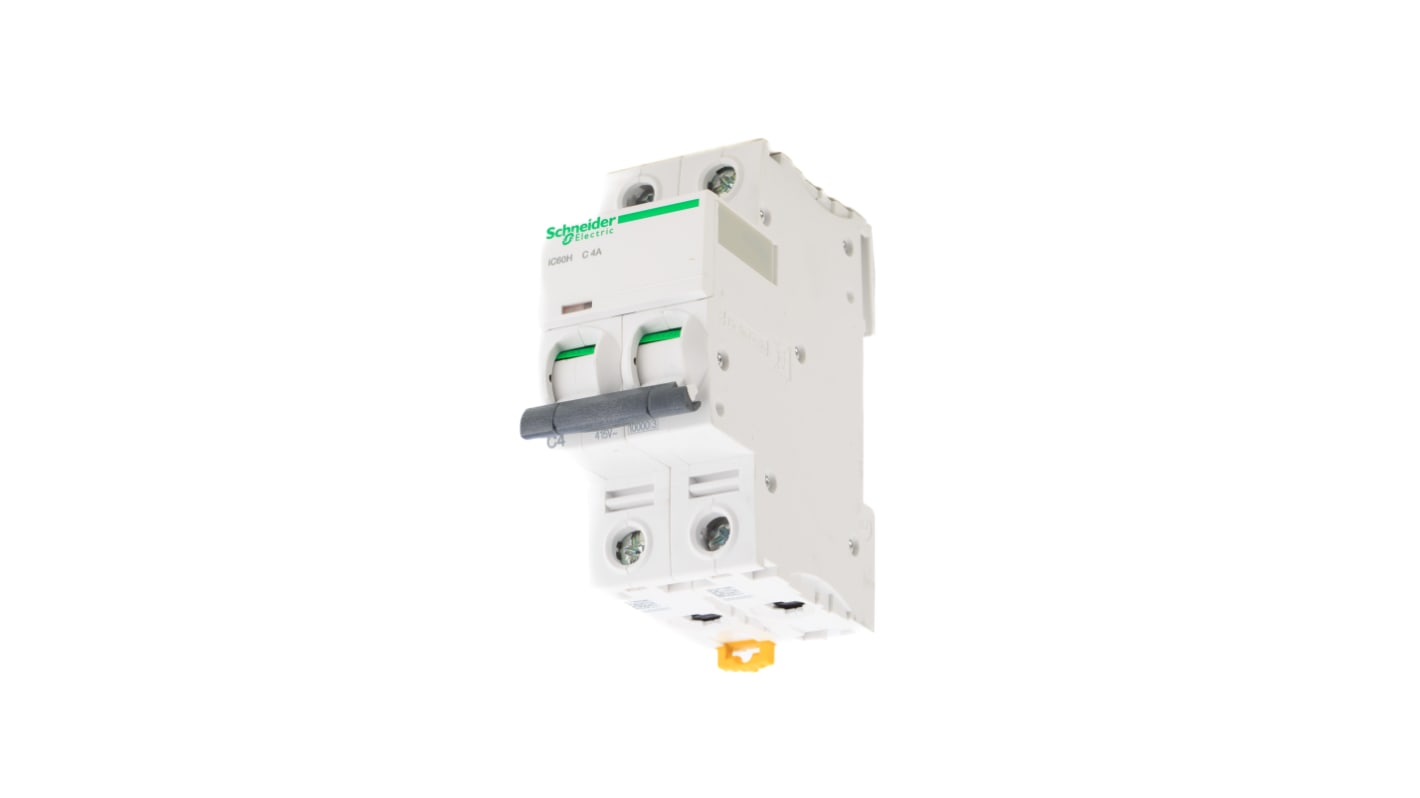 Interruttore magnetotermico Schneider Electric A9F74204, 2P 4A 6 kA, Tipo C per protezione affidabile in ambienti industriali e commerciali. Conforme agli standard IEC/EN 60898.