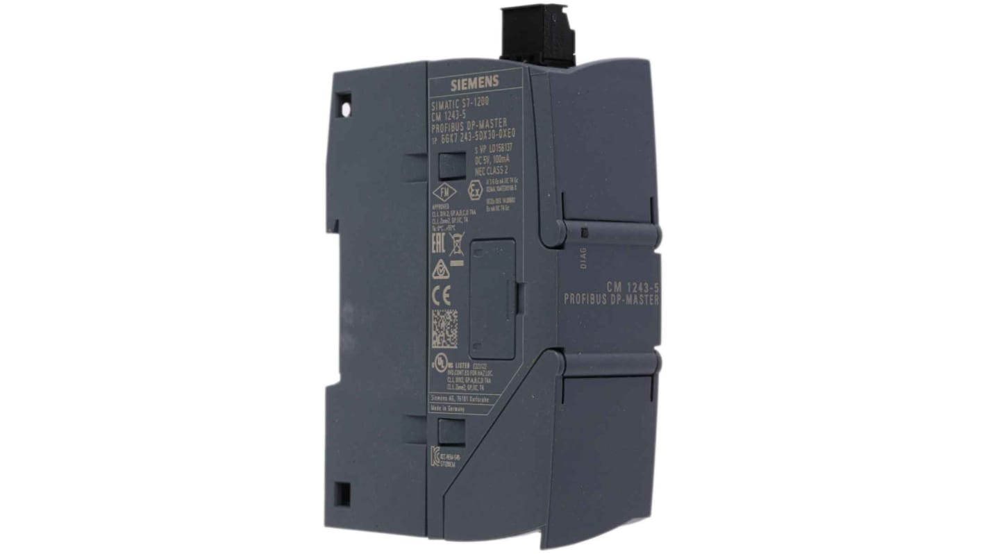 Modulo I/O PLC Siemens 6GK7243-5DX30-0XE0 Serie S7-1200, 24V - Comunicazione PROFIBUS, LED di stato, protezione IP20 - Accessorio industriale elettronico.