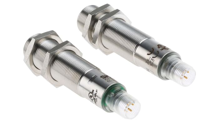 Sensore fotoelettrico cilindrico Sick VS/VE18-4P3140V, rilevamento fino a 20 m, custodia in acciaio inox, IP69K.