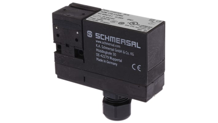 Interruttore di interblocco a solenoide Schmersal AZM 170-11ZRK, 24V, 1NC/1NA, IP67, dimensioni 90x30x84mm, per applicazioni di sicurezza.