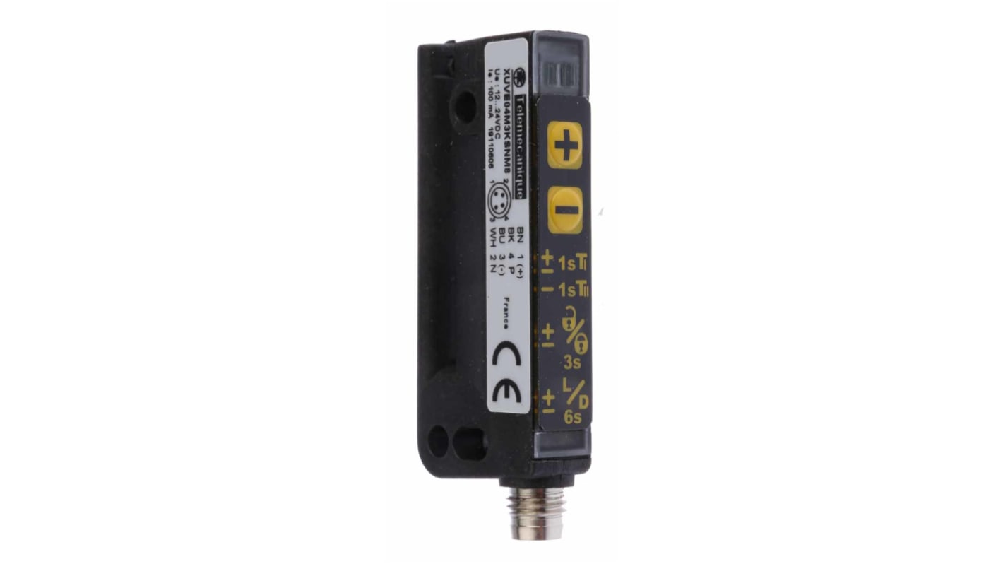 Sensore fotoelettrico a forcella Telemecanique Sensors XUVE04M3KSNM8, rilevamento 3 mm, uscita NPN/PNP, IP65.