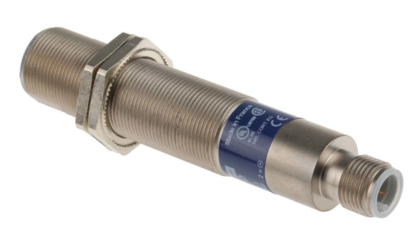 Sensore fotoelettrico cilindrico a diffusione Telemecanique Sensors XU5M18U1D, rilevamento 80 mm, uscita PNP, IP67.