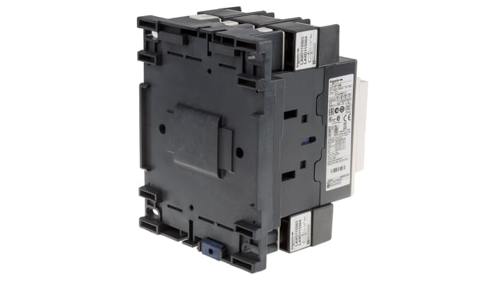 Contattore Schneider Electric LC1D1156E7, 3 poli, 3 NA, 115 A, bobina 48 V ac, montaggio su guida DIN, dimensioni 120 x 158 x 136 mm.