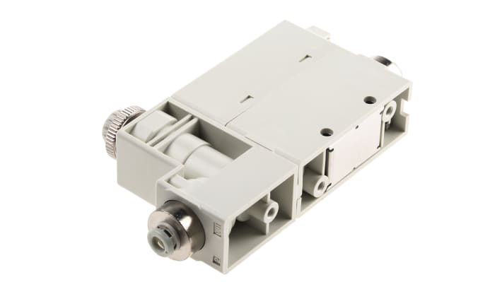 Interruttore di flusso SMC PFM710S-C4-B-W per aria secca e gas, portata 0.2-10 l/min, alimentazione 24 V c.c., design compatto.