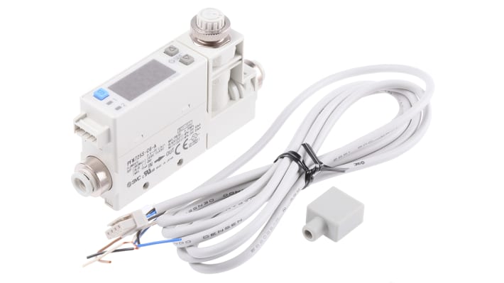 Interruttore di flusso SMC PFM725S-C6-A-W per aria secca e gas, portata 0.5-25 l/min, alimentazione 24 V c.c.